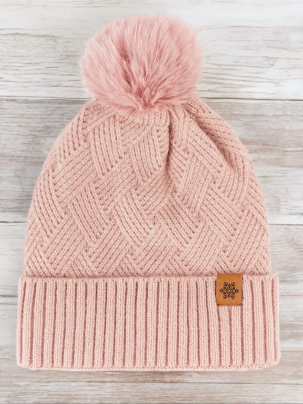 Blush Pink Knit Pom Pom Beanie | One Size | NWOT